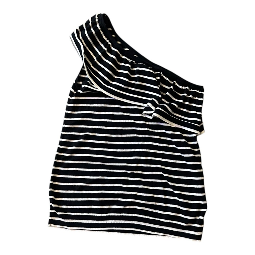 J.Crew One-Shoulder Ruffle Top Stripe Black White Cotton Women's S